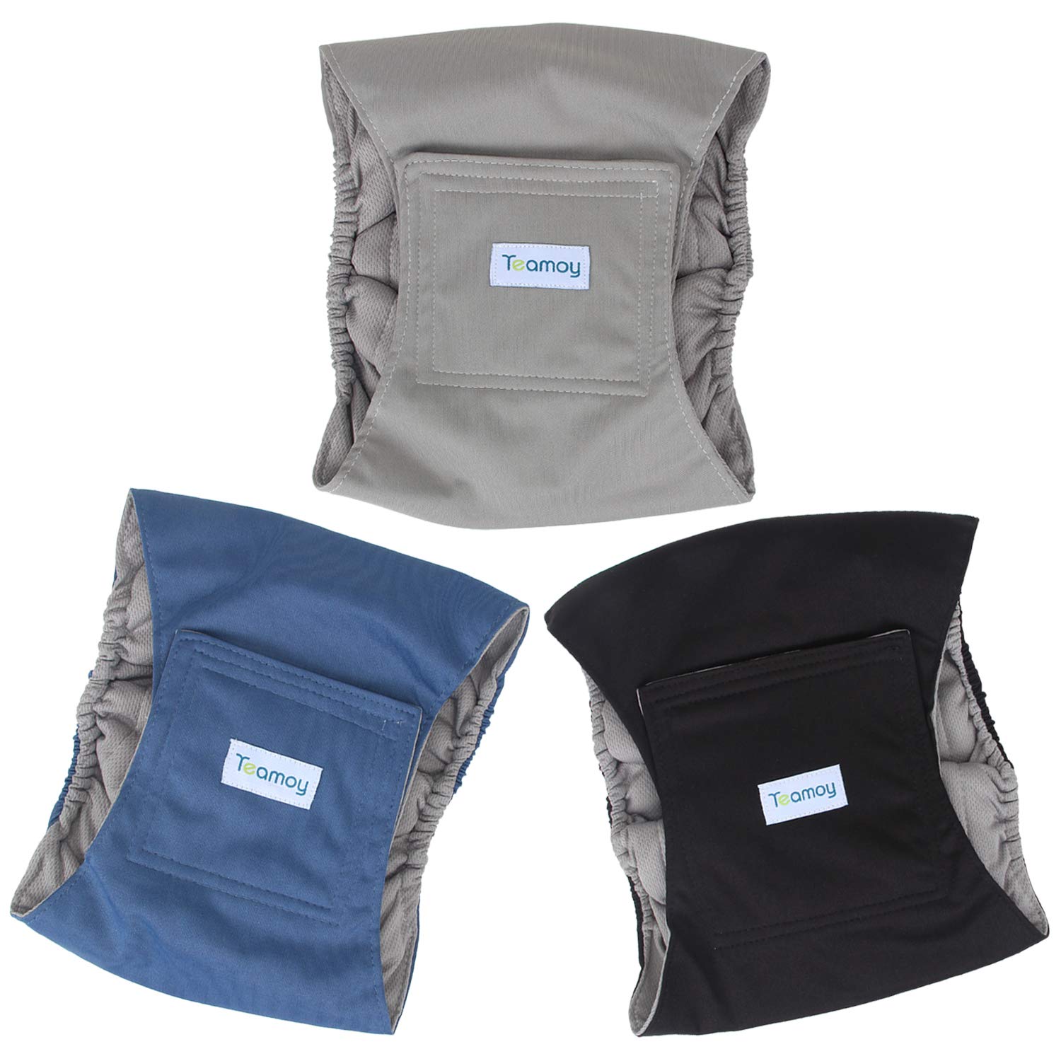 Teamoy マナーベルト 犬用 3点セット グレーのメッシュ裏地 防水加工生地 ウェストサイズ調整可能 マーキング防止 介護用 お漏らし対策 オス 男の子(L...