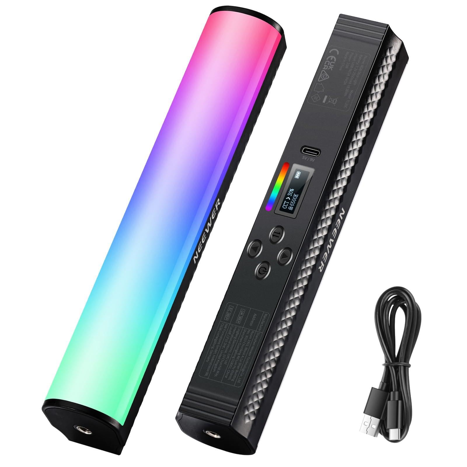 NEEWER RGBスティックライト マグネット式 チューブ型撮影ライト 手持ち LEDビデオライト 調光可能 色温度2500K-8500K CRI95+ 2550mAhバッテリー内蔵 17シーン効果 ライブ配信/動画撮影/YouTube/Vlog撮影用