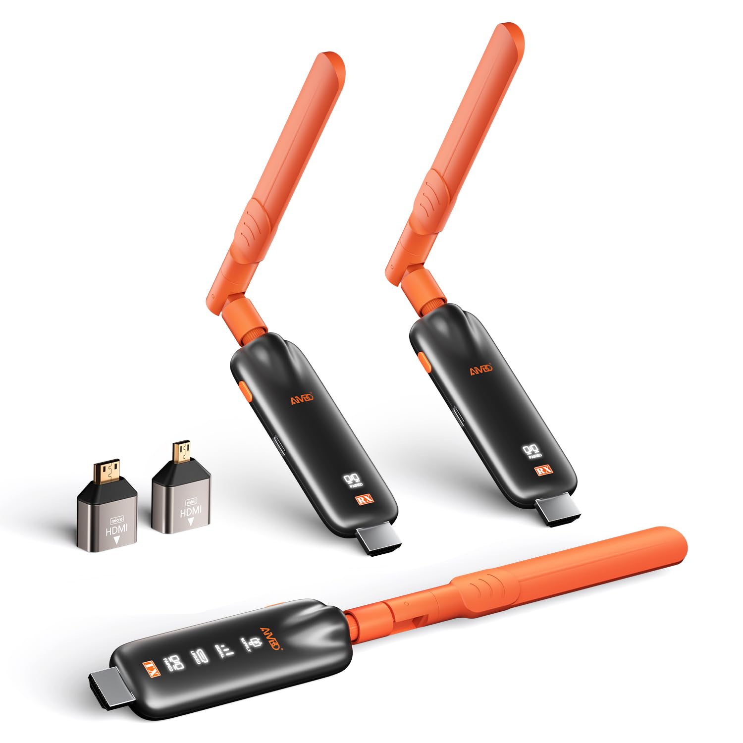 AIMIBO ワイヤレス HDMI 送受信機「2026新登場 LEDディスプレイ搭載/受信機6台増設可能/マルチ画面同期/スマートフォン/タブレットをモニタ化」5G超低遅延 100M安定無線伝送 テレビ/PC/Mac/Window/カメラ/監視カメラなど対