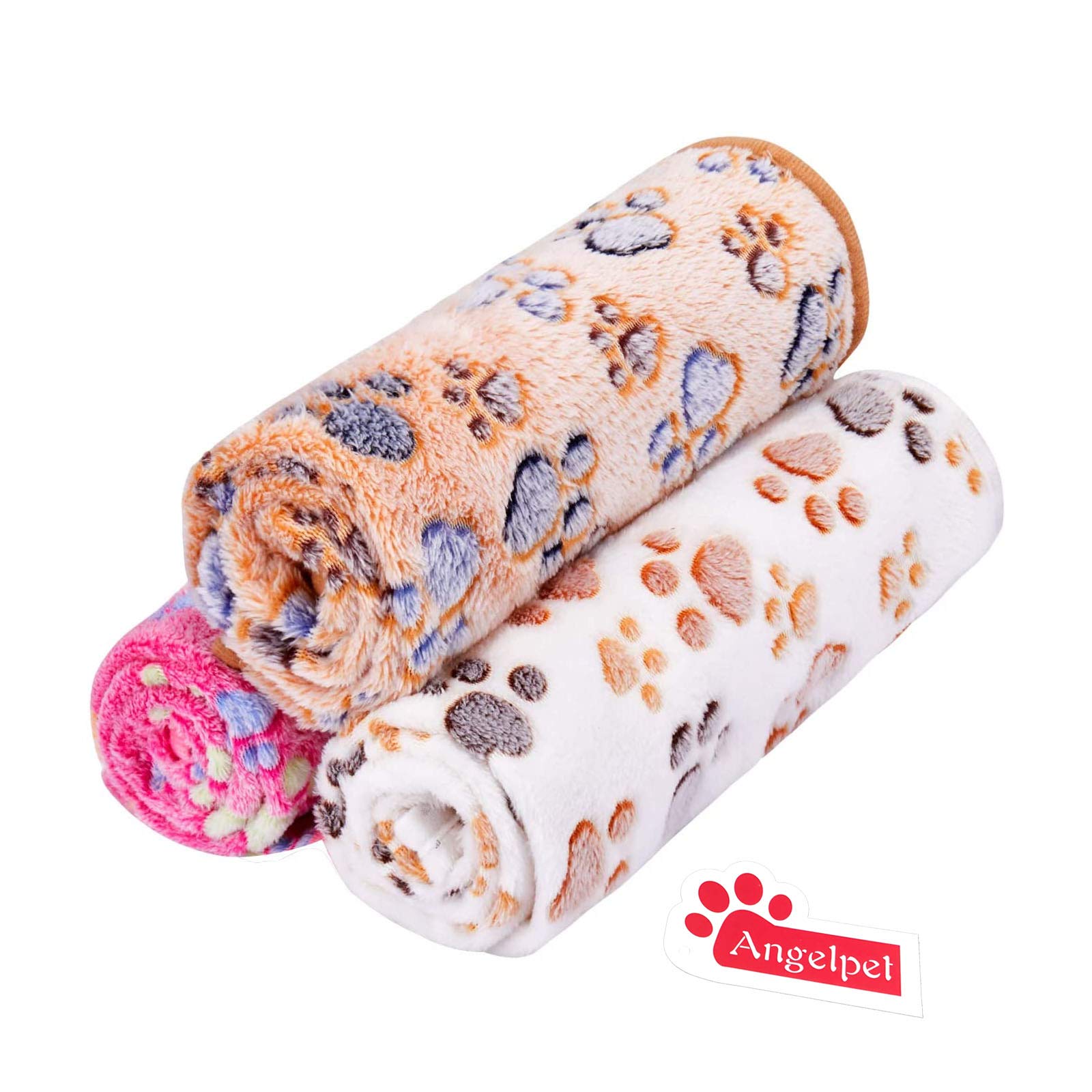 ペット用 ブランケット 毛布 犬猫 マット タオル ソフト 秋冬の防寒 保温 洗える サンゴフリース 可愛い肉球柄 Angelpet (M,3枚セット)