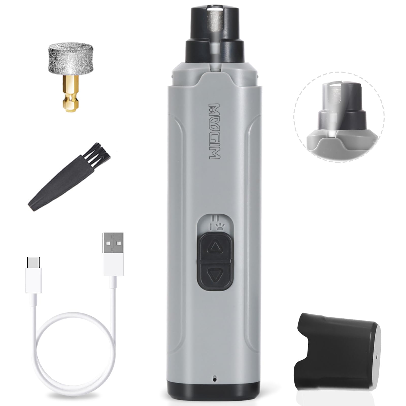 MUGIMペット電動爪やすり 獣医師推奨 犬猫用爪切り 黒爪に対応 LEDライト付き 安全で静音 二段階の速度..