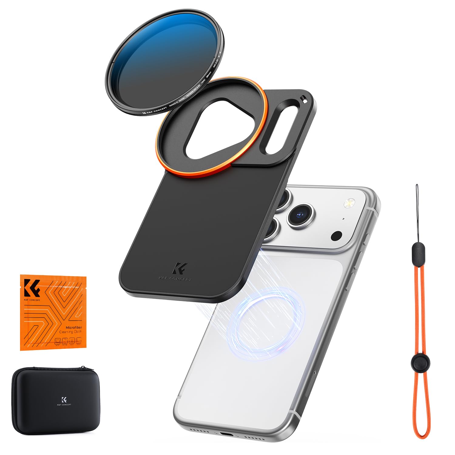 K&F CONCEPT iPhone 17 Pro Max専用 可変NDフィルター 58mm ND2-32フィルター 減光量調整 長時間露光 収納ケース付き 両面磁気 9N強磁力 漏光防止 運動会 旅行 動画撮影 夜景や花火撮影に最適