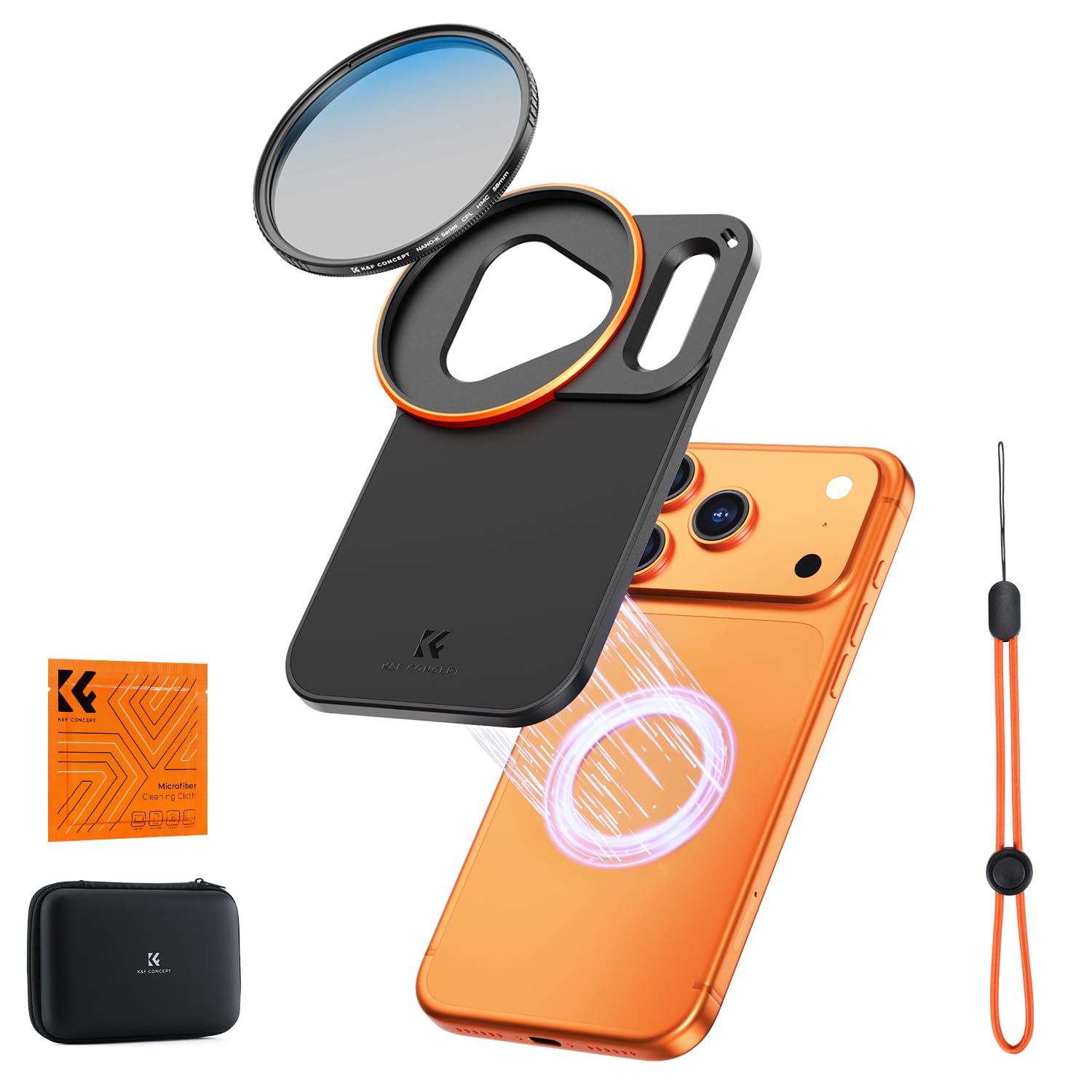 K&F CONCEPT iPhone 17 Pro専用 CPLフィルター 58mm 偏光フィルター 反射除去 コントラスト強調 収納ケース付き 両面磁気 9N強磁力 漏光防止 旅行 川や海、森林などに活躍 白い雲や新緑、紅葉写真に最適