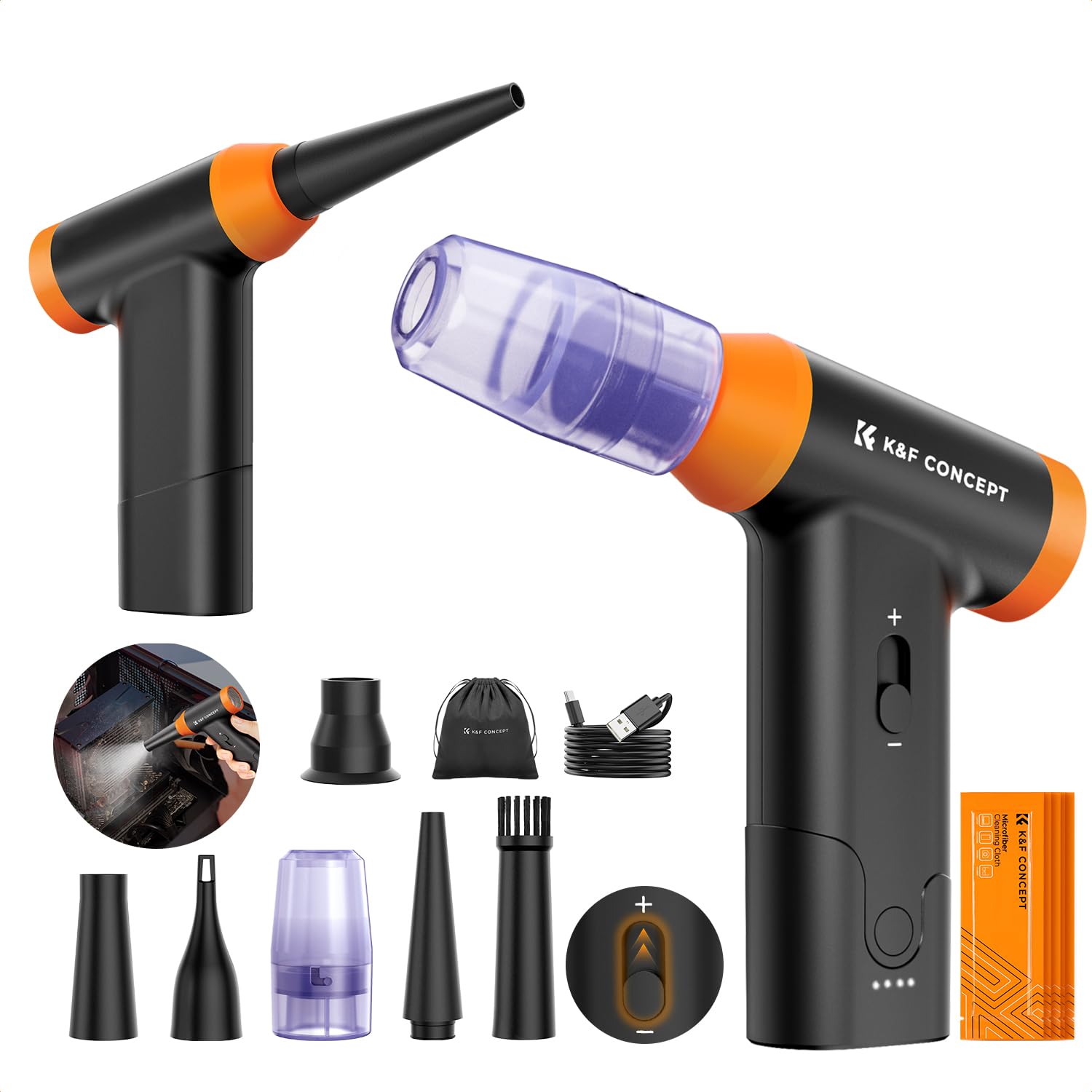 K&F CONCEPT エアダスター電動 ブロワー 150000RPM 超強力 6種類ノズル付 LEDデザイン 小型 無段階風量..