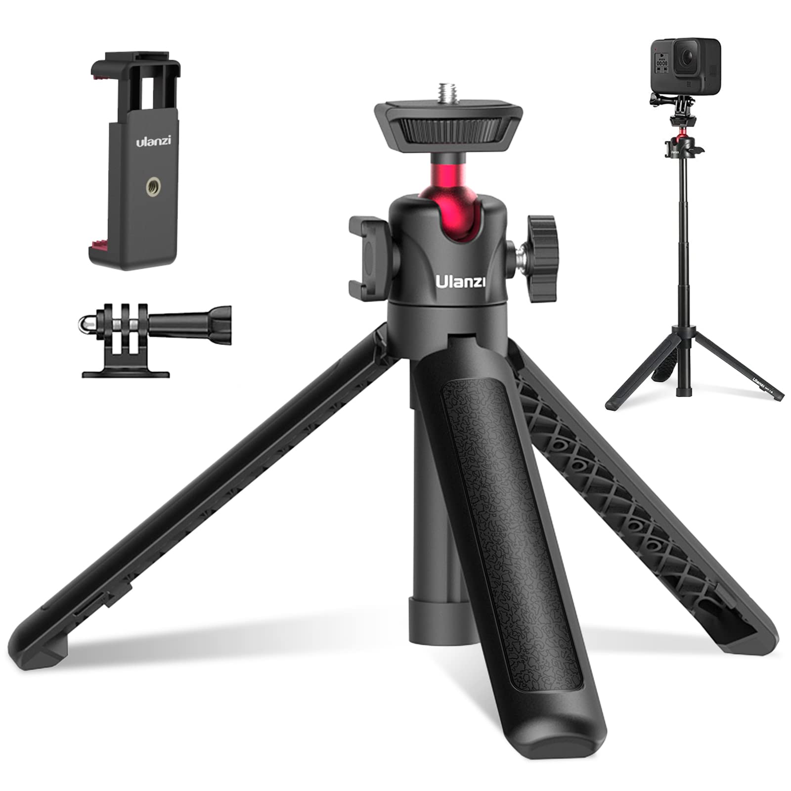 Ulanzi MT-16 カメラ三脚 ＋スマホクリップ付き 自撮り棒 スマホ三脚 ミニ三脚 4段伸縮 ...