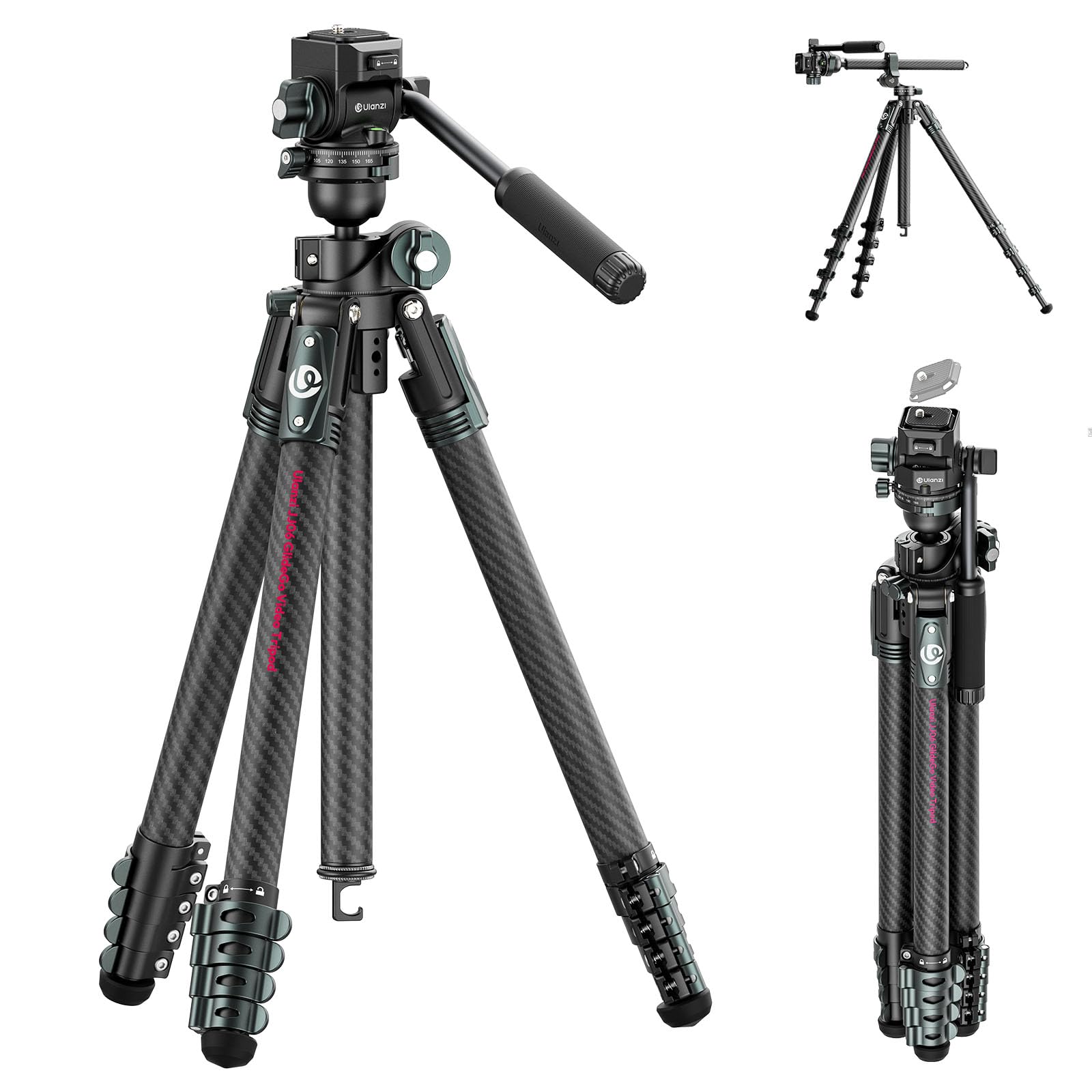 Ulanzi JJ06 カーボン三脚 トラベル三脚 187CM Ukaクイックリリース ビデオカメラ三脚 360°パノラマ雲台 2段式中心軸 5段階調節 耐荷重18KG スマホ 三脚 一眼レフ/カメラ/ミラーレス/ビデオカメラ/アクションカメラ/望遠レンズ