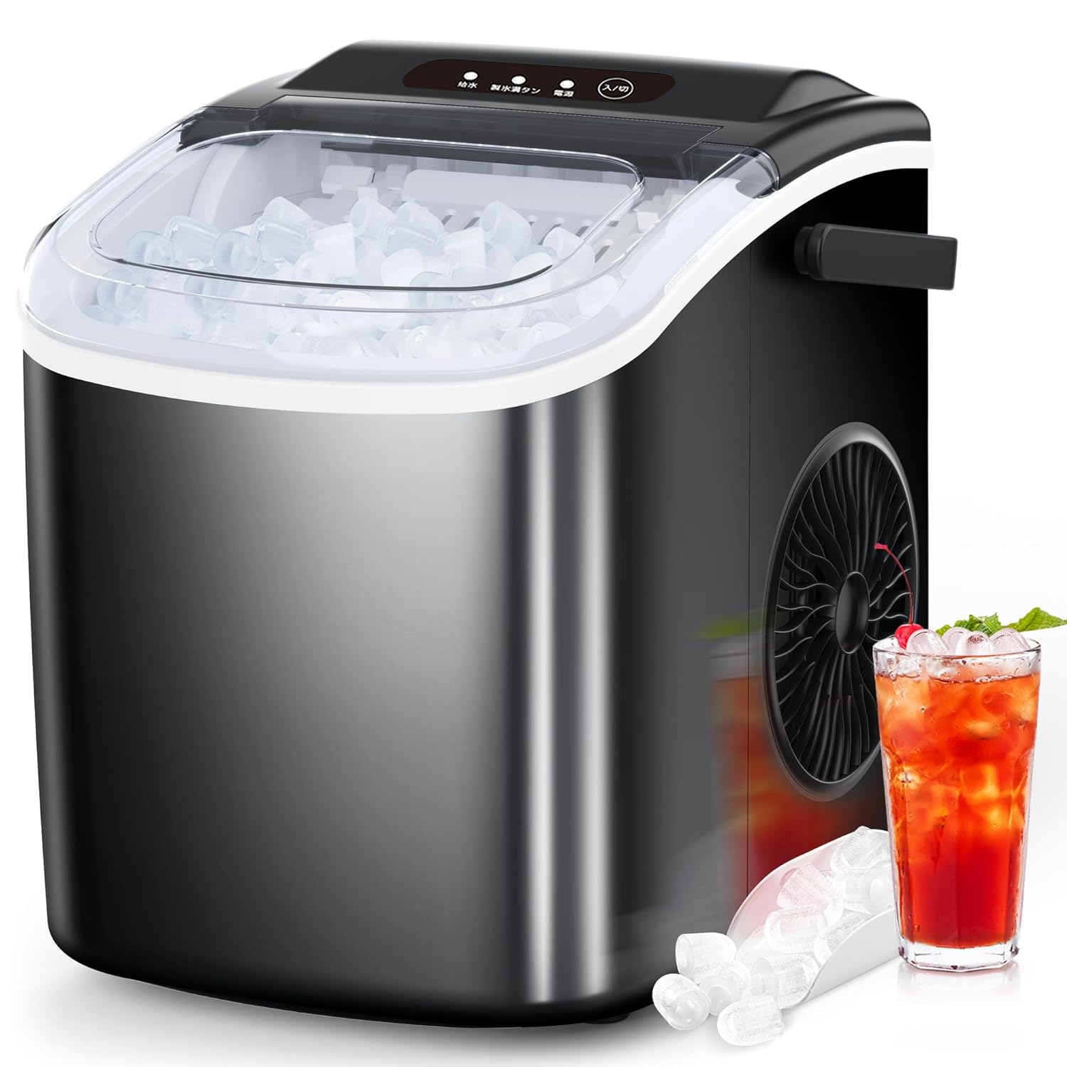 COWSAR 製氷機 家庭用 6分高速製氷機 自動洗浄機能 1.2L大容量タンク 2種氷サイズ調節可能 静音 自動停止 水不足提示 晩酌 家飲み オフィス飲み 日本語説明書付き