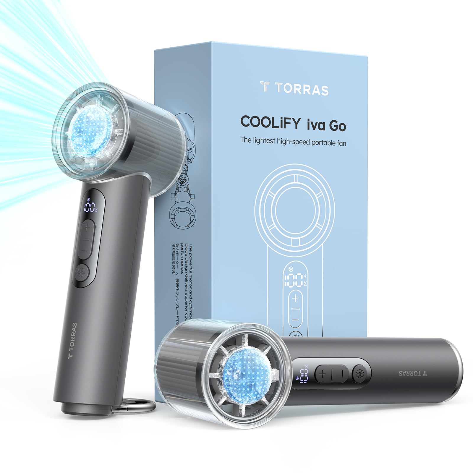 【2026進化・COOLiFY iva GO】TORRAS ハンディファン 冷却プレート 手持ち扇風機 -16℃瞬間冷却 21時間動作 携帯扇風機 100段階 静音 Type-c 5000mAh カラビナ付き ペルチェ グレー