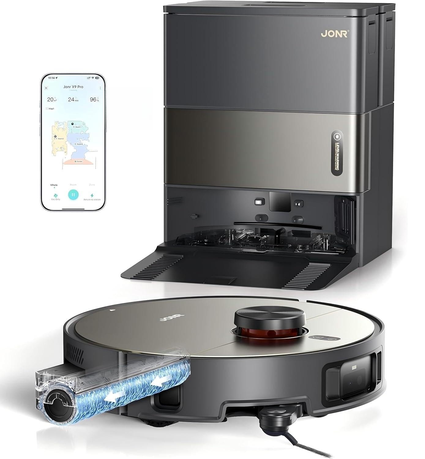 JONR X9 PRO ロボット掃除機 コードレス 床掃除・加圧スクラブ・水拭き・水回収 20000Pa吸力 お掃除ロボット 乾湿両用 エッジ清掃 自動ゴミ収集 ローラーモップ AI認識 毛絡み除去システム3.0 全自動 常時洗浄 自動給水 除菌 モップ温