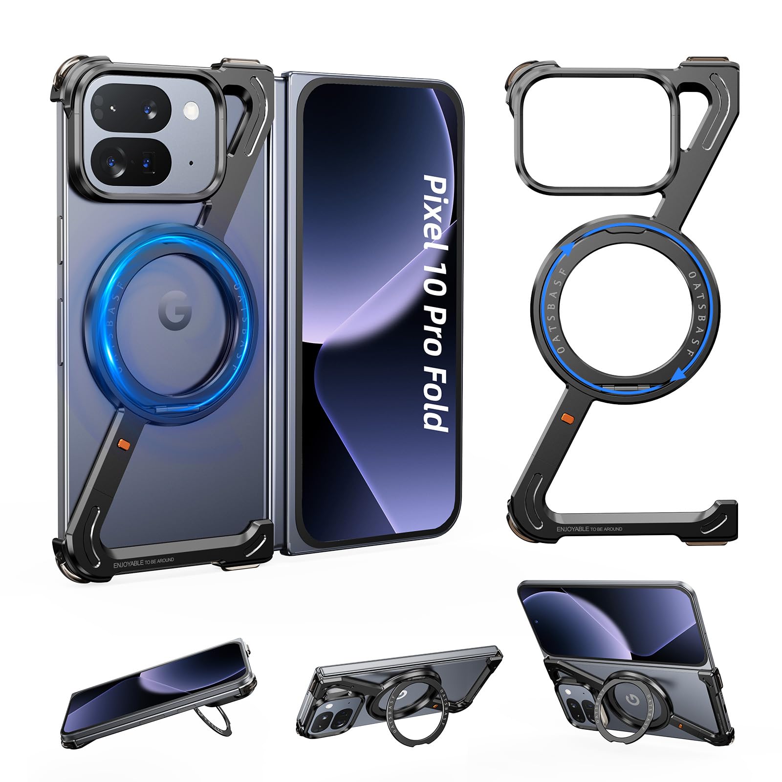 【Zケース 360°回転スタンド】NIFBANG Google pixel 10 Pro Flod用のバンパーケース メタルフレームレス リングマグネット搭載 アルミバンパー 金属グーグル ピクセル10 プロ フォールド用カバー 角度調整スタンド マグネッ