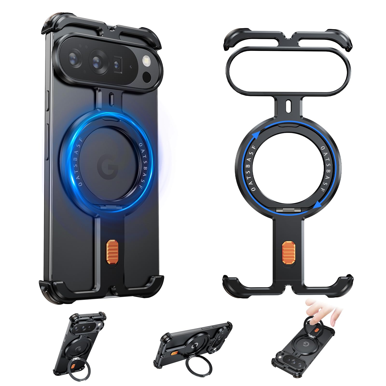 【πケース 360°回転スタンド】NIFBANG Google pixel 10 pro XL用のバンパーケース メタルフレームレス リングマグネット搭載 アルミバンパー 金属グーグル ピクセル10 プロ エクセル用カバー 角度調整スタンド マグネット対応