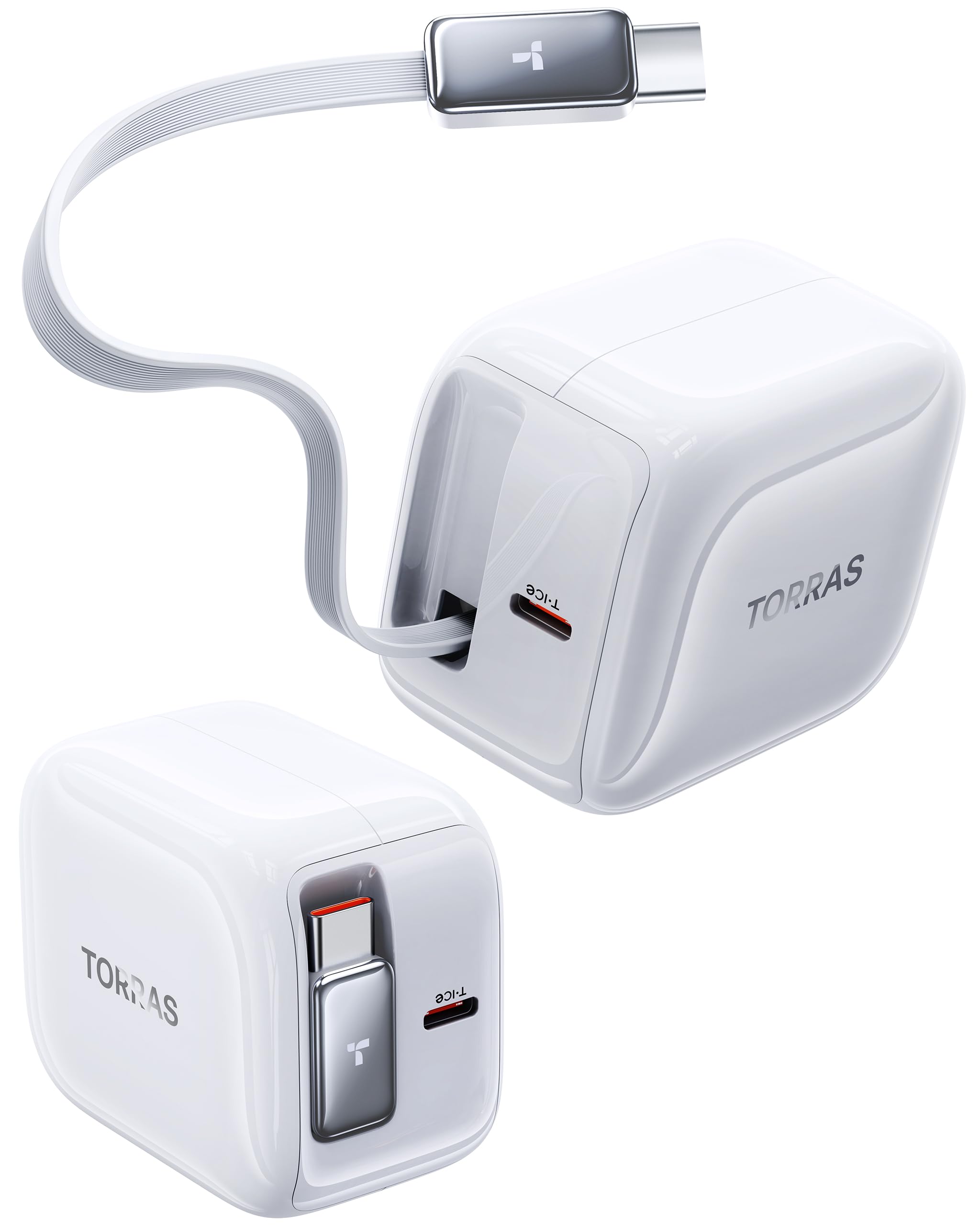 TORRAS FlexLine 40W 急速充電器 巻き取り式 type-c 2ポート ケーブル ー体型 GaNIII技術 折畳み式プラグ PD/QC3.0/PPS規格対応 iPhone/iPad/Android/Switch など対応