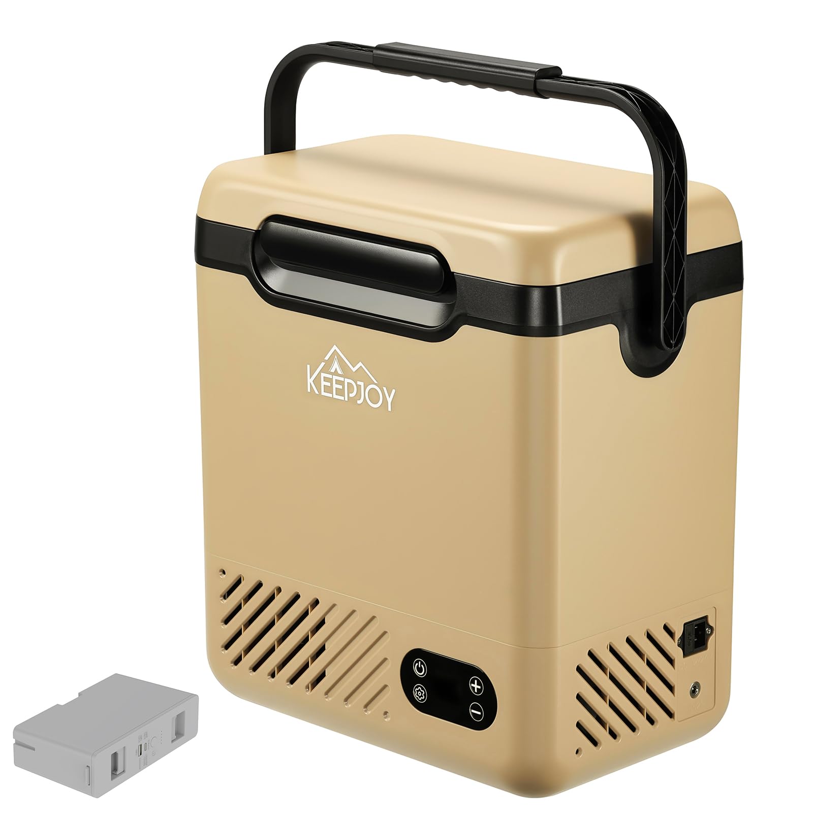 KEEPJOY 車載冷蔵庫 ポータブル冷蔵庫 12L バッテリー付き 急速冷凍 -20℃ コードレス 屋外 保冷ボックス ハンドル付き 4WAY 電源対応 100・240V家庭用 12V/24V ソーラーパネルに対応 アウトドア キャンプ 運動会 屋外作業