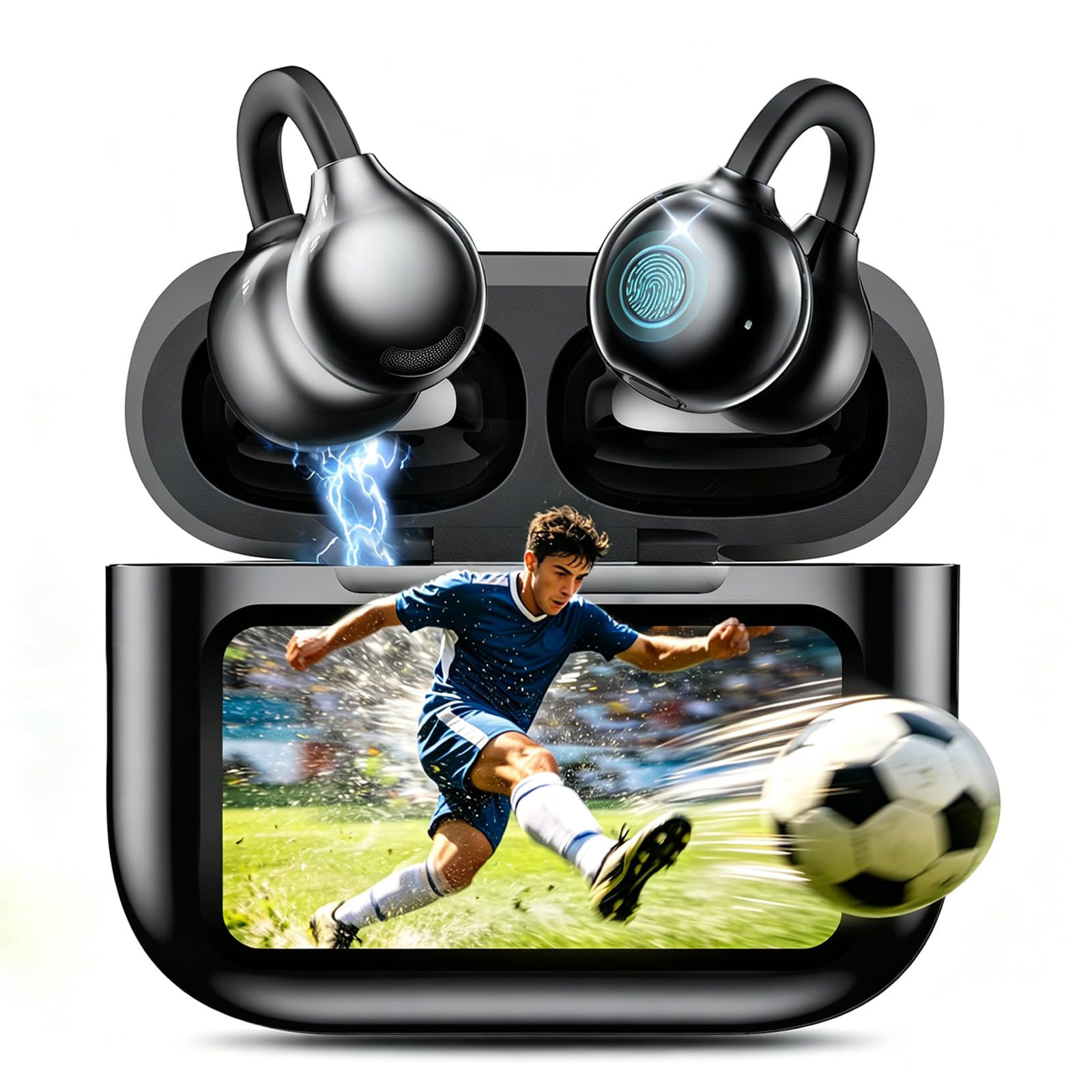 イヤホン Bluetooth ワイヤレスイヤホン【2026年の衝撃作・ディスプレイ付きのイヤーイヤホンが登場】次世代タッチスクリーン操作 骨伝導イヤホン超え イヤーカフ 開放型設計 Bluetooth6.0 UFT3.0完全防漏音 500mAh大容量 NS