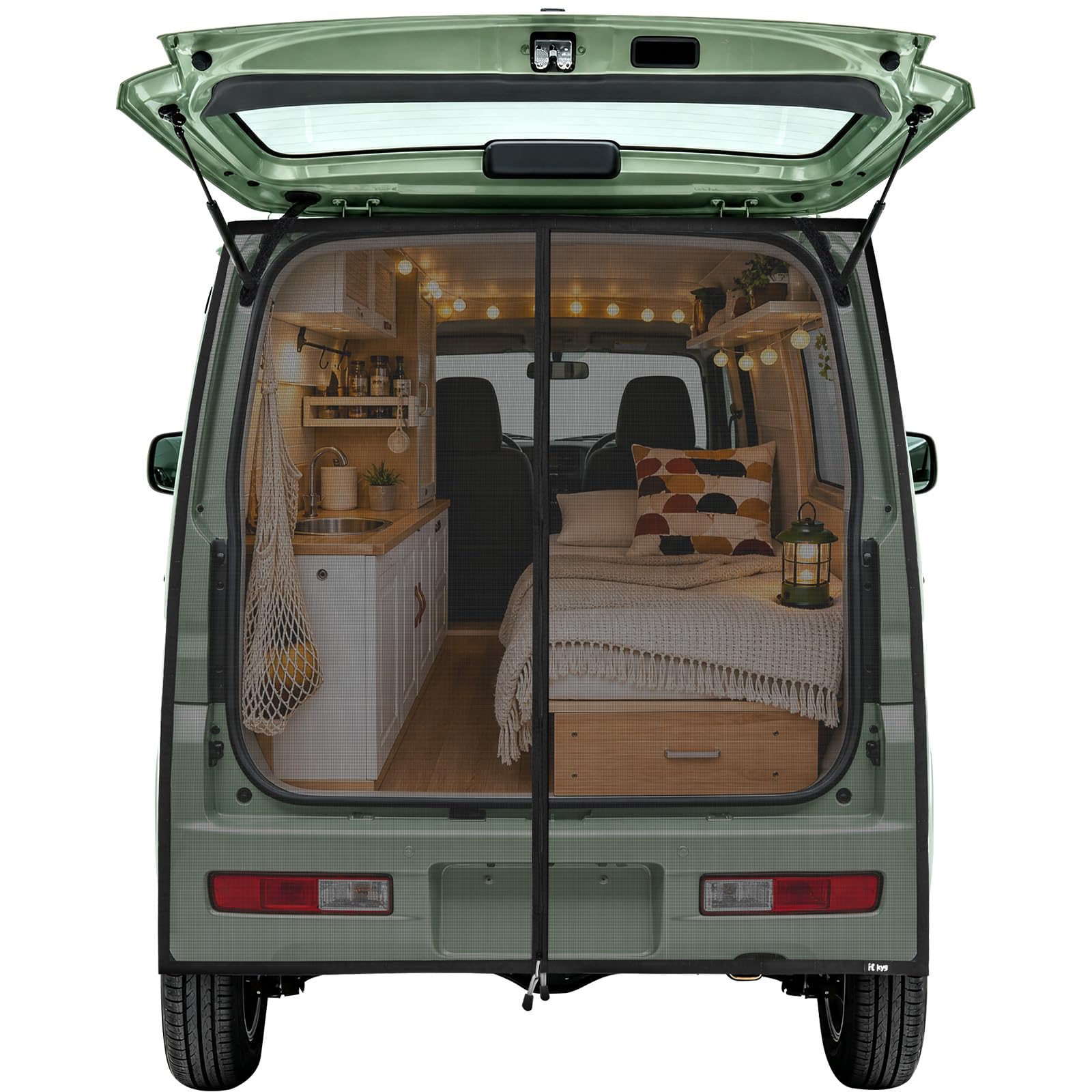 KYG 車 カーテン マグネット固定 リアゲート用 車中泊用品 防虫グッズ 虫除け 網戸 両面スライドファスナー 取付簡単 カー用品 アウトドア 車中泊 キャンプ 1600*1500mm