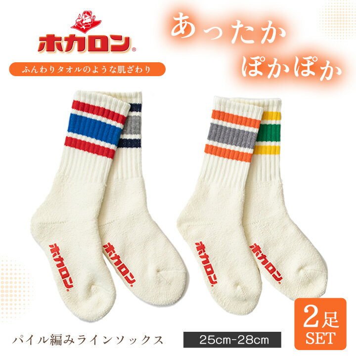 冷えとり靴下 ホカロン ラインソックス 2足組 靴下 メンズ あったか靴下 履くホカロン 足首つま先 パイル生地 クルー丈 25.0-28.0cm 冷え取り靴下 ルームソックス くつした 保温 冬 防寒 冷え性 足元 あったかグッズのサムネイル