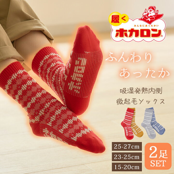 【最大50%OFFクーポン！11/20 20:00～】ホカロン あったか 靴下 ジグザグ柄 ソックス 2足セット 吸湿発熱素材 内側微起毛 冷えとり靴下 15.0-20.0cm 23.0-25.0cm 25.0-27.0cm くつした くつ下 レトロ柄 冷え 冷え取り 暖かい 秋 冬 保温 レディース メンズ キッズ 子供 滑り