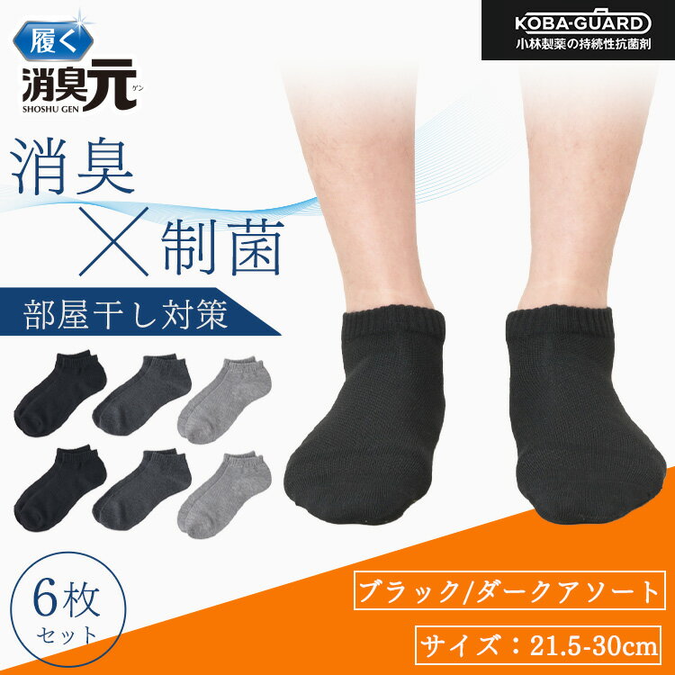 消臭元 ビジネスソックス ショート丈 6足組 カジュアル 消臭 ビジネス ソックス 21.5-24.0cm 24.5-27.5cm 27.5-30.0cm 制菌 部屋干し対策 小林製薬 KOBA-GUARD 男性 メンズ 父の日 プレゼント ギフト サラリーマン ビジネスマン ニオイケア 部屋干し臭 清潔 清潔感のサムネイル