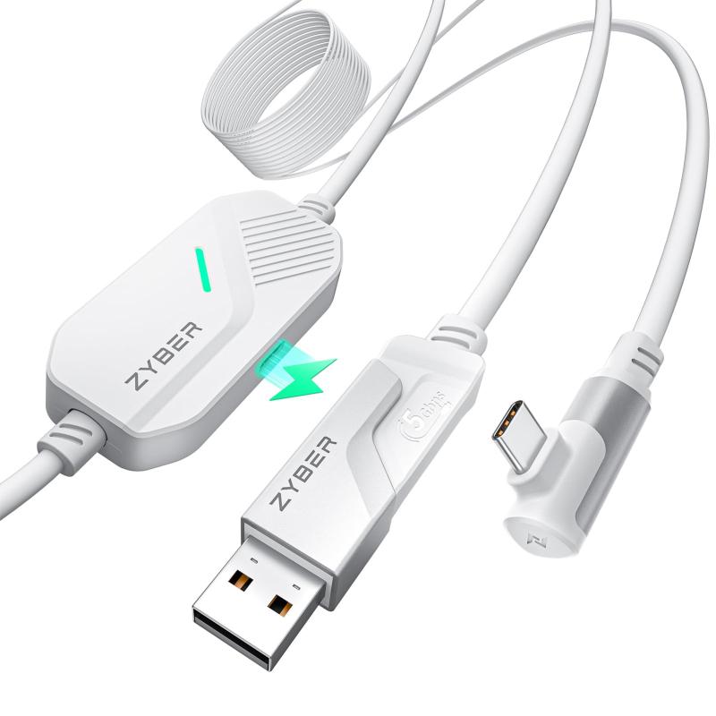 Zybervr 充電リンクケーブル（白）高速データ転送と充電両立可能 5M リンク ケーブル USB-A/C &amp; USB-C Quest2・Pico4 に適用Linkケ..