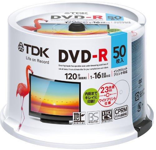 TDK 録画用DVD-R デジタル放送録画対応(CPRM) 1-16倍速 インクジェットプリンタ対応(ホワイト ワイド) 50枚スピンドル DR120DPWC50PU