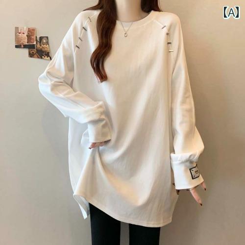 レディース レディース の 品物 ホワイト ラグランスリーブ ストレート ショルダー ロングスリーブ Tシャツ レディース 春服 大きいサイズ 太め mm ゆったり ミディアム ロング スタイル ヒップ カバー トップ レディース レディース の 品物 ホワイト ラグランスリーブ ストレート ショルダー ロングスリーブ Tシャツ レディース 春服 大きいサイズ 太め mm ゆったり ミディアム ロング スタイル ヒップ カバー トップ