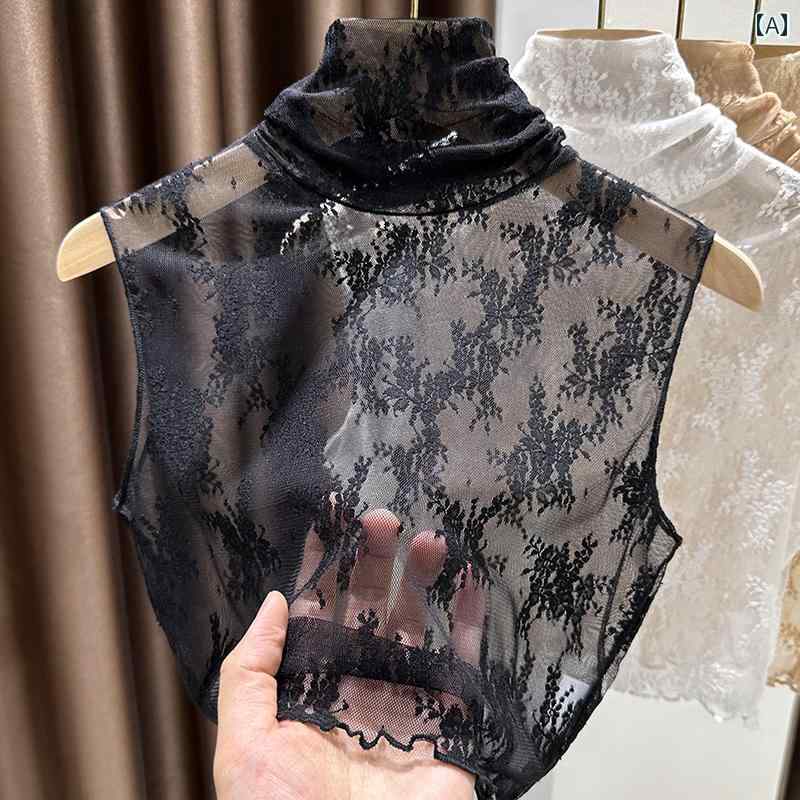 レディース トップス フリル ハイネック レース つけ 襟 万能 レディース 秋冬 ソフト セーター インナーボトム ノースリーブベスト 薄手(4)