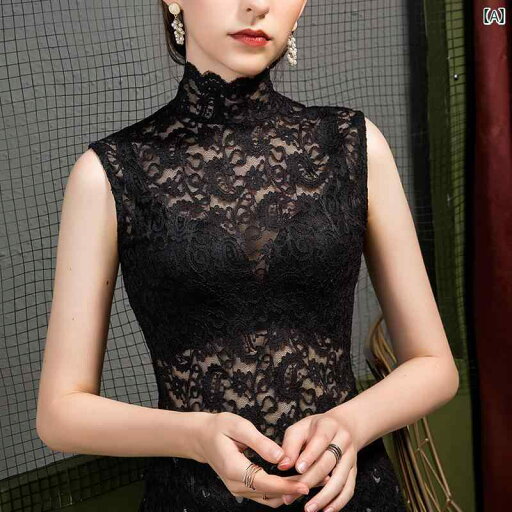 レディース トップス 女性用 ハイネックノースリーブ ベスト 2025新 スタイル 重ね 着 ブラック トップ フェイク カラー レース レイヤリング シャツ レディース トップス 女性用 ハイネックノースリーブ ベスト 2025新 スタイル 重ね 着 ブラック トップ フェイク カラー レース レイヤリング シャツ