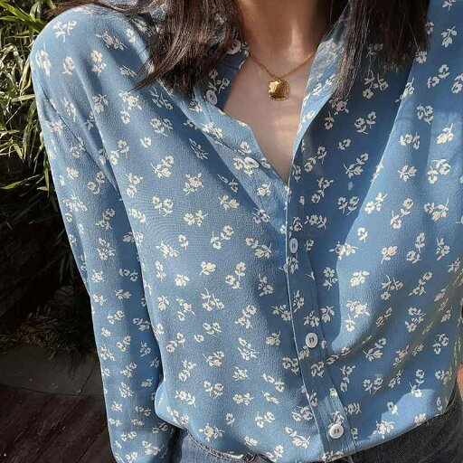 レディース トップス Tシャツ フランスの ロマンチックな レトロ 小さい 花柄の 文学的な さわやか ストレート 通勤用 長袖 マルベリー シルク シャツ レディース トップス Tシャツ フランスの ロマンチックな レトロ 小さい 花柄の 文学的な さわやか ストレート 通勤用 長袖 マルベリー シルク シャツ