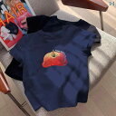 レディース トップス 2025夏の 女性用 ネイビーブルー 半袖 Tシャツ 興味深い プリント かわいい な ストレート ショルダー トップス