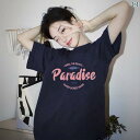 レディース トップス ネイビーブルーの 半袖 Tシャツ 女性用 2025年 商品 綿 ゆったり 肩 トップ 夏用