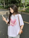 レディース トップス 大きいサイズ プリント ラウンドネック 半袖 Tシャツ レディース 2025夏 mm カジュアル スリミング トップス
