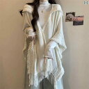 レディース オシャレ スカーフ 春先の 女性用 ミディアム 丈 タッセル フード付き セーター コート 太めの mm 向け 大きいサイズ ゆったり アウター ケ...