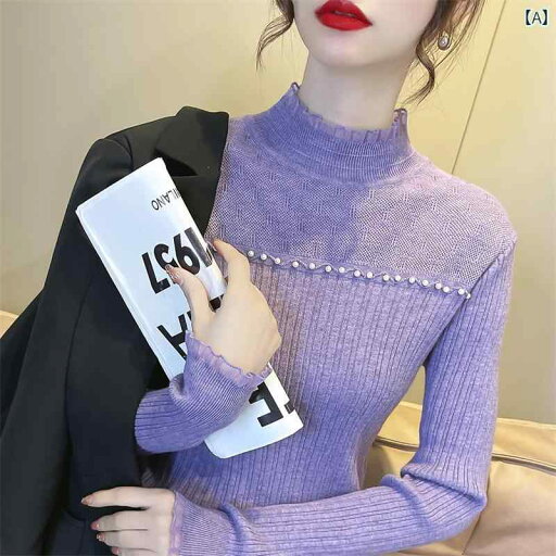 レディース トップス かわいい 2025 春秋 スイート 万能 レイヤリング シャツ レディース ハーフ タートルネック セーター スリム レース インナー ニット トップス レディース トップス かわいい 2025 春秋 スイート 万能 レイヤリング シャツ レディース ハーフ タートルネック セーター スリム レース インナー ニット トップス