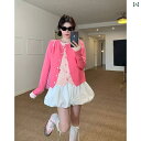 レディース トップス かわいい 韓国 ラズベリー ピンク フェイク ツーピース ニット カーディガン レディース 春秋 ゆったり 高級 セーター コート トップ