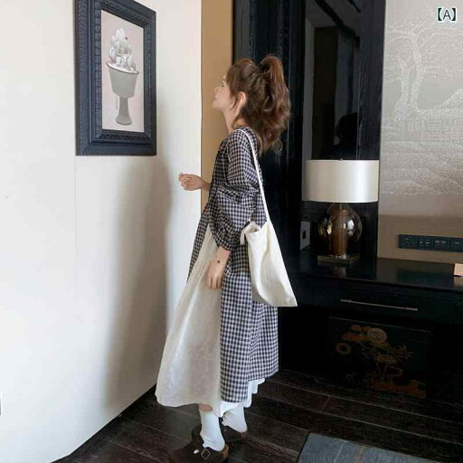 レディース ワンピース レトロ チェック 柄 シャツ ワンピース スーツ 女性用 2025 春 フレンチスタイル 文学 風 重ね 着 ロング スカート ツーピース レディース ワンピース レトロ チェック 柄 シャツ ワンピース スーツ 女性用 2025 春 フレンチスタイル 文学 風 重ね 着 ロング スカート ツーピース