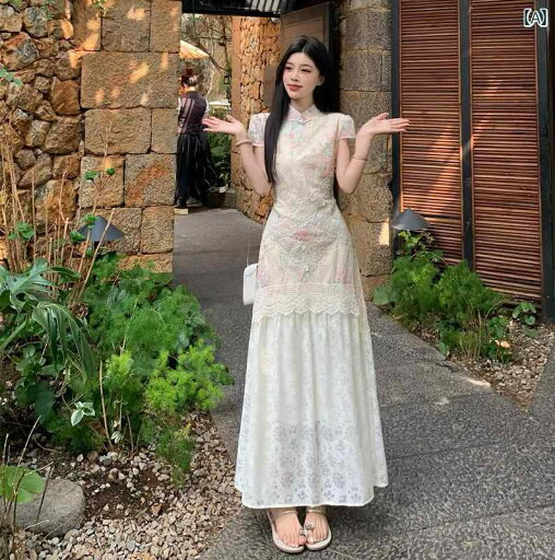 レディース ワンピース 大きいサイズ チャイナ風 フェイク ツーピース ドレス 女性用 夏用 高級 レース チャイナ スカート 太った MM カバー 腹 スリム レディース ワンピース 大きいサイズ チャイナ風 フェイク ツーピース ドレス 女性用 夏用 高級 レース チャイナ スカート 太った MM カバー 腹 スリム