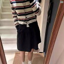 レディース トップス オシャレ 春 韓国 の ストライプ ラウンドネックニットカーディガン レディース 春 物 ゆったり ショート 刺繍入り セーター ジャケッ...