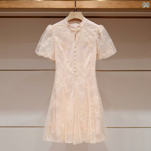 チャイナ風 スタンドカラー バブル ドレス 女性 JOOVA 2024 夏の 民族 風 レディース メッシュ スカート チャイナ風 スタンドカラー バブル ドレス 女性 JOOVA 2024 夏の 民族 風 レディース メッシュ スカート