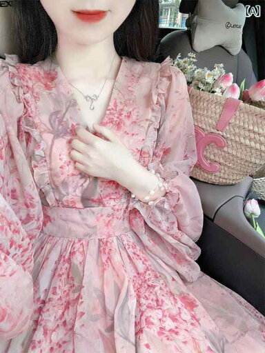 レディース ワンピース かわいい ピンクの 花柄 ワンピース レディース 夏の なの 婦人服の 高級 シフォン 長袖小 スカート レディース ワンピース かわいい ピンクの 花柄 ワンピース レディース 夏の なの 婦人服の 高級 シフォン 長袖小 スカート