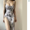 レディース かわいい 大きいサイズ 300 ジン セクシー グラフィティ プリント ダブル スリット サスペンダー スカート レディース 夏 mm スリミング ...