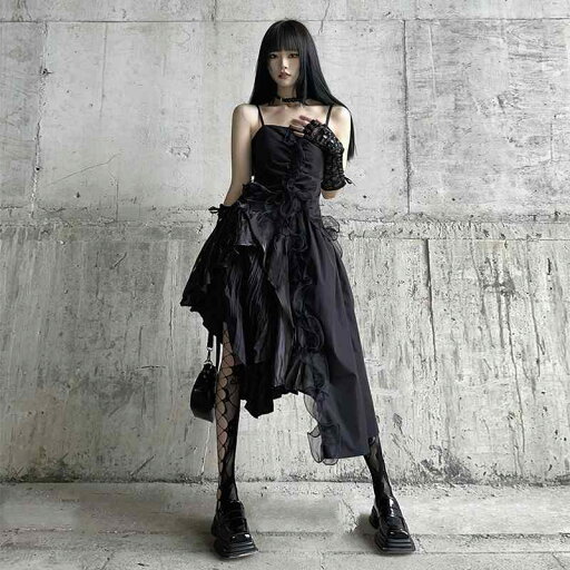 ゴースト ガール ダーク レディース ゴシック スタイル ブラック ドレス イレギュラー パーティー スカート 甘くて スパイシー ゴースト ガール ダーク レディース ゴシック スタイル ブラック ドレス イレギュラー パーティー スカート 甘くて スパイシー