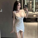 レディース トップス オシャレ 韓国 夏の 魅惑的 ホット ガールの プチ サスペンダー スカート オフショルダー クロス Vネック タイト ホロー イレギュラ...