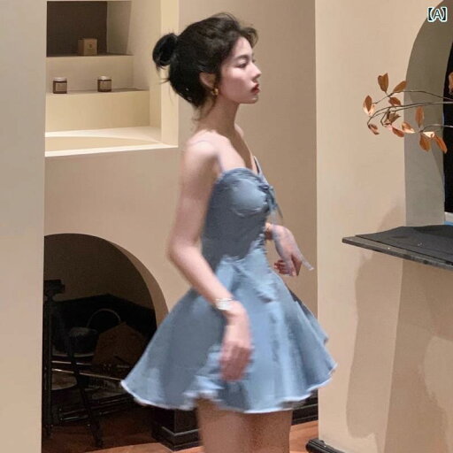 レディース トップス オシャレ 韓国 ホット ガールの 魅惑的 デニム サスペンダーの ふくらんだ ドレス レディース 夏の レトロ ウエスト ストラップ 背中の 開いた 短い サスペンダー スカート レディース トップス オシャレ 韓国 ホット ガールの 魅惑的 デニム サスペンダーの ふくらんだ ドレス レディース 夏の レトロ ウエスト ストラップ 背中の 開いた 短い サスペンダー スカート
