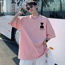 かわいい 春夏 ドーパミン ピンクの 半袖 Tシャツ メンズ 夏 2024の カップル ヘビー コットン 夏服