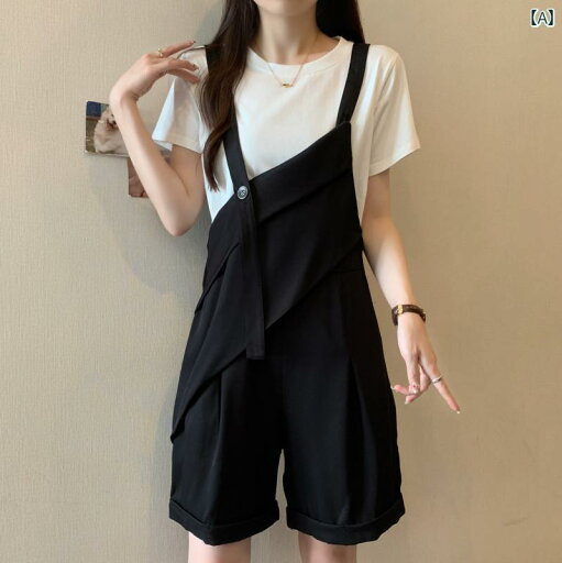 かわいい 春夏 不規則な サスペンダー スーツ ショート パンツ ストレート ショルダー Tシャツ レディース 夏 大きいサイズ 太め mm スリム ファッション ツーピース かわいい 春夏 不規則な サスペンダー スーツ ショート パンツ ストレート ショルダー Tシャツ レディース 夏 大きいサイズ 太め mm スリム ファッション ツーピース