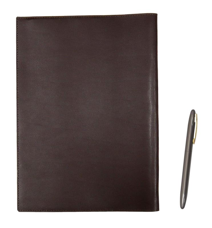 再生牛革B5ブック＆ノートカバー茶 ブラスダカーポ・クリップ付 ボールペンセット グレー軸 T23-B5-005C-TK11-H