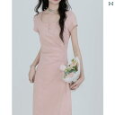 帽子 オシャレ レディース メンズ 2025夏の 半袖 スクエアネック ワンピース 甘くて 優しい スタイル スリム 細い フランス 風の ロング スカート