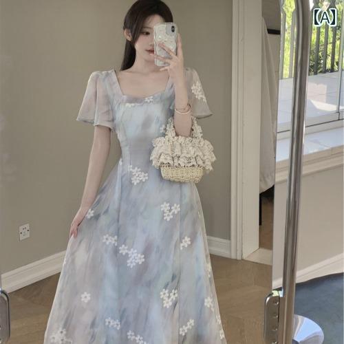 レディース トップス オシャレ 春夏 フランスの レース 刺繍 スクエアネック カバー アーム ドレス 夏 大きいサイズ mm ウエスト 美しい ブルー ロング スカート レディース トップス オシャレ 春夏 フランスの レース 刺繍 スクエアネック カバー アーム ドレス 夏 大きいサイズ mm ウエスト 美しい ブルー ロング スカート