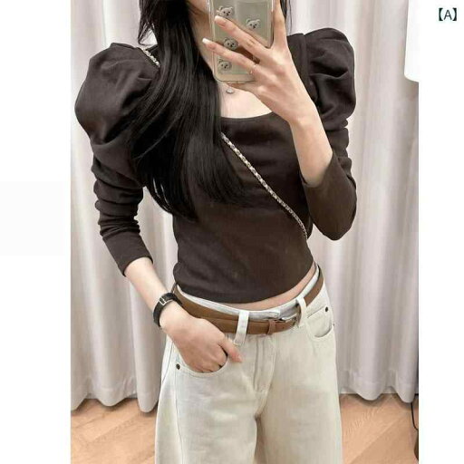 レディース トップス オシャレ 春夏 フランスの レトロ スクエアネック バブル 長袖 Tシャツ 早春の レディース スリムフィット ショート 丈 シックで ユニークな 小さい シャツ トップ レディース トップス オシャレ 春夏 フランスの レトロ スクエアネック バブル 長袖 Tシャツ 早春の レディース スリムフィット ショート 丈 シックで ユニークな 小さい シャツ トップ