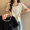レディース トップス かわいい 春夏 小ぶりで シック ゆったり スリム ストレート ショルダー 半袖 Tシャツ レディース 2025夏 フレンチスクエア ネッ...